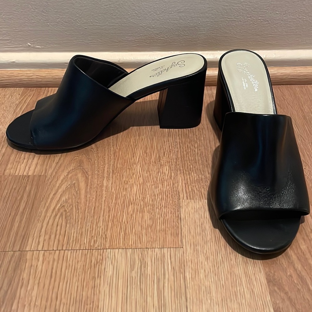 NEW Seychelles Black Leather Mules Sandals 7.5